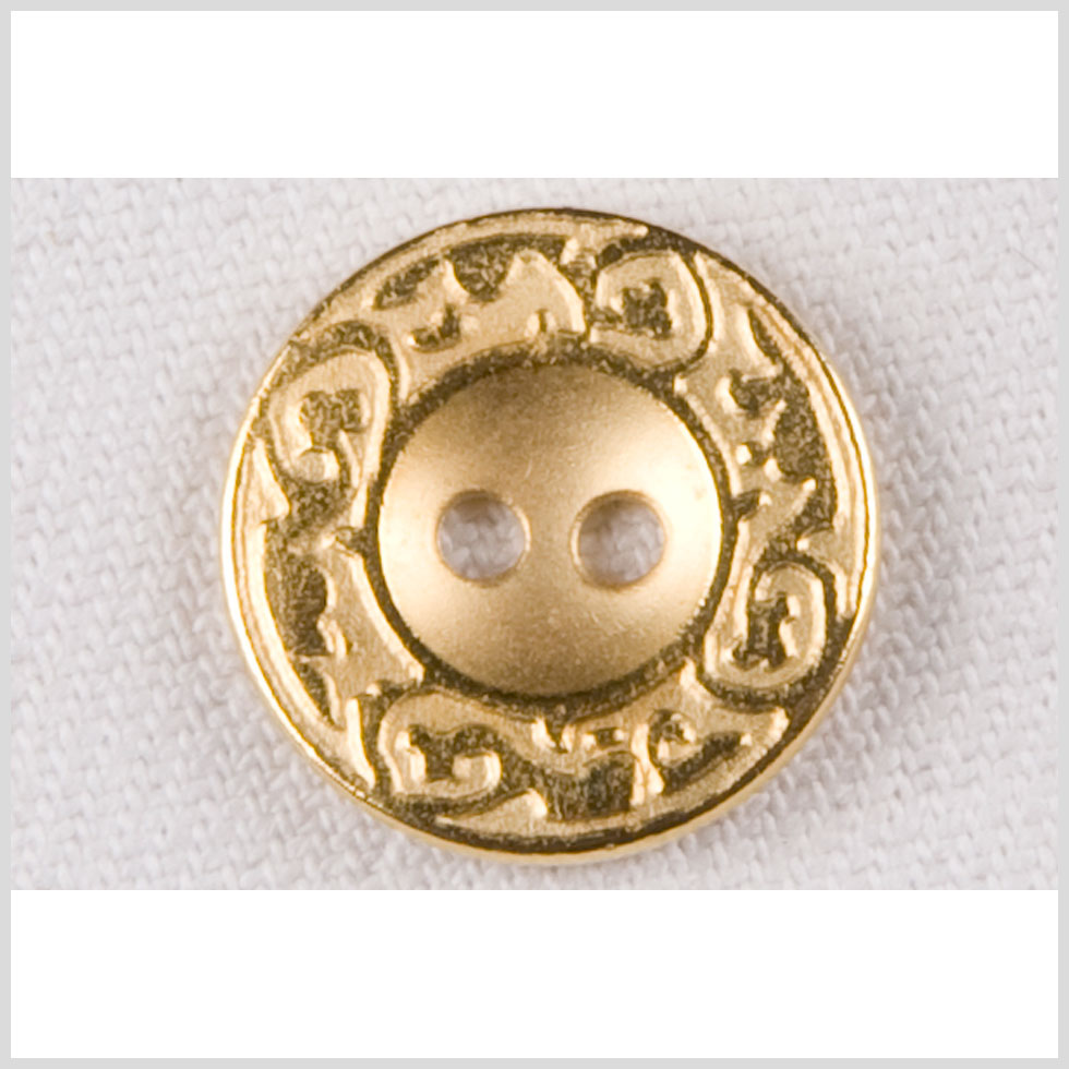 Metal 2-Hole Button - 28L/18mm - Gold Abstract Vines Embossed Rim