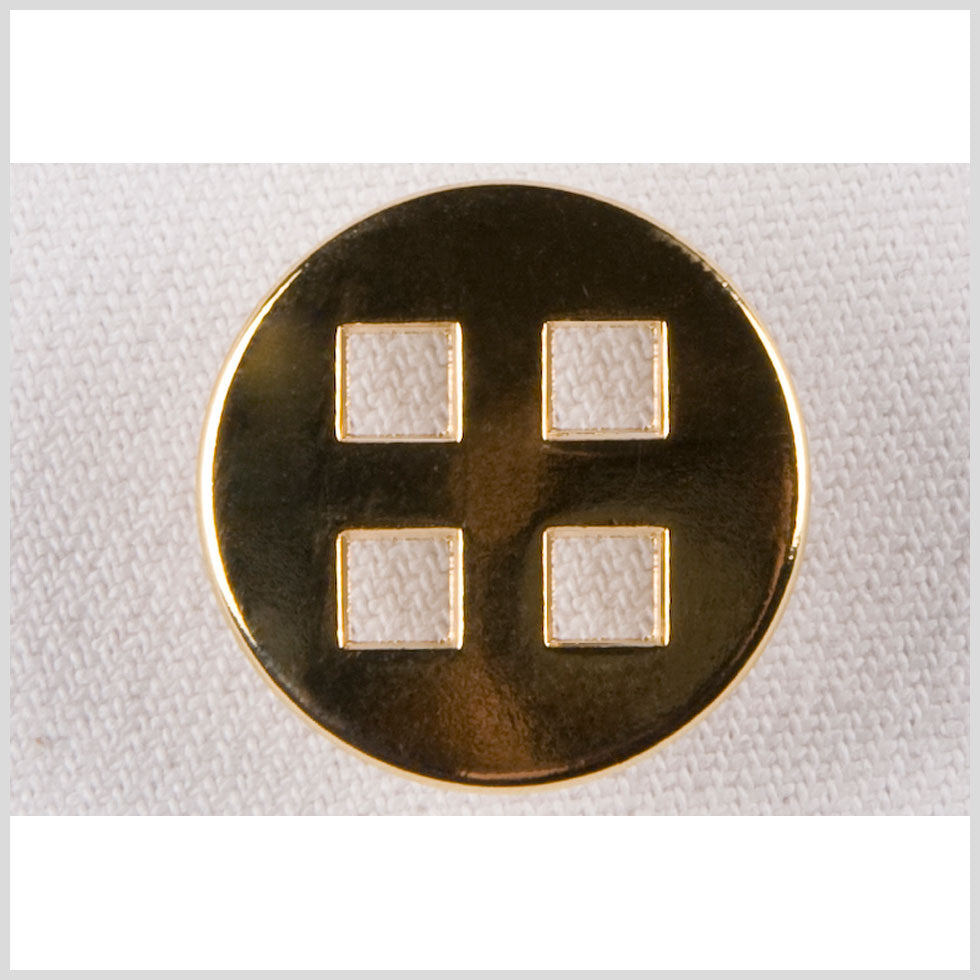 Metal 4-Hole Button - 36L/23mm - Flat Shiny Gold with Square Holes