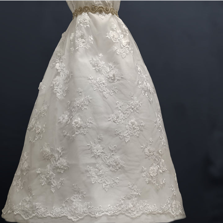 1 Yard Beaded 3D Floral Lace Fabric Embroidered on 100% Polyester Net Mesh White