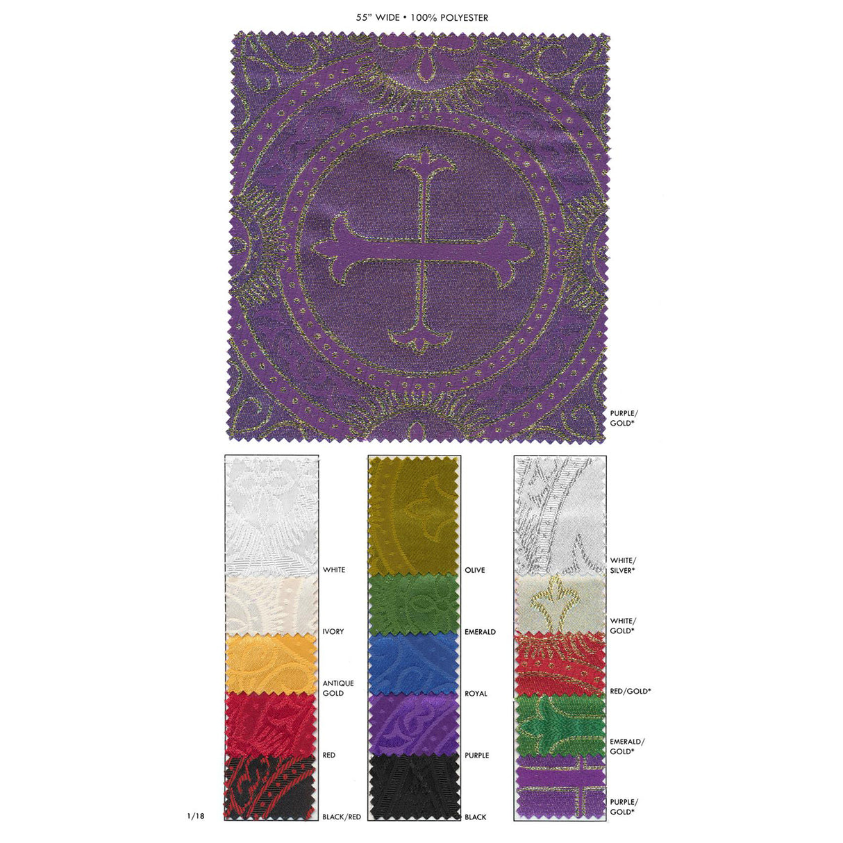 Ecclesiastical Brocade 100 Percent Polyester Fabric - Religious Symbol Pattern, 58/60" Width (1 Yard)