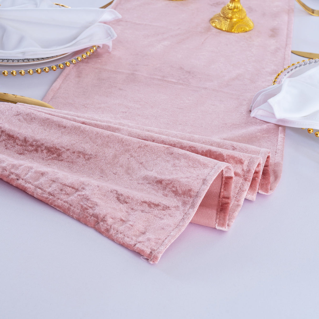 Crushed Velvet Table Runner 13x108 Blush Pink