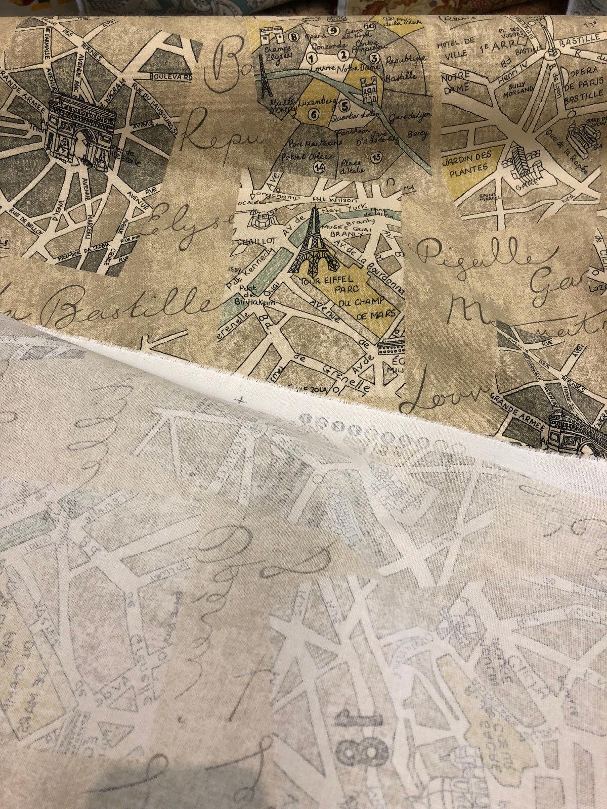 Waverly Mapped Out SD Graphite Paris 100 Percent Cotton Fabric - Pewter Grey, Blue Grey, Oyster White, Stone Grey, Black, Paris Bistro Print, 54" Width (1 Yard)
