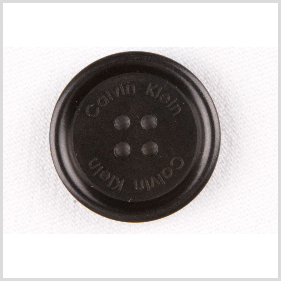 Plastic 4-Hole Button by Calvin Klein - 30L/19mm - Black Designer Logo Rolled Rim