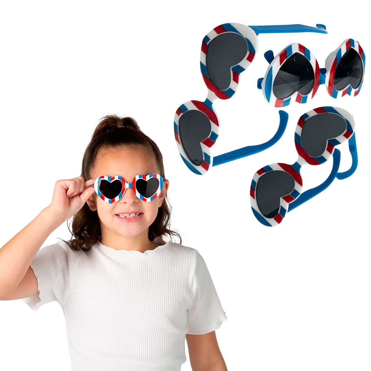 5" Kids Patriotic Stripes Heart-Shaped Plastic Sunglasses 12 Pieces