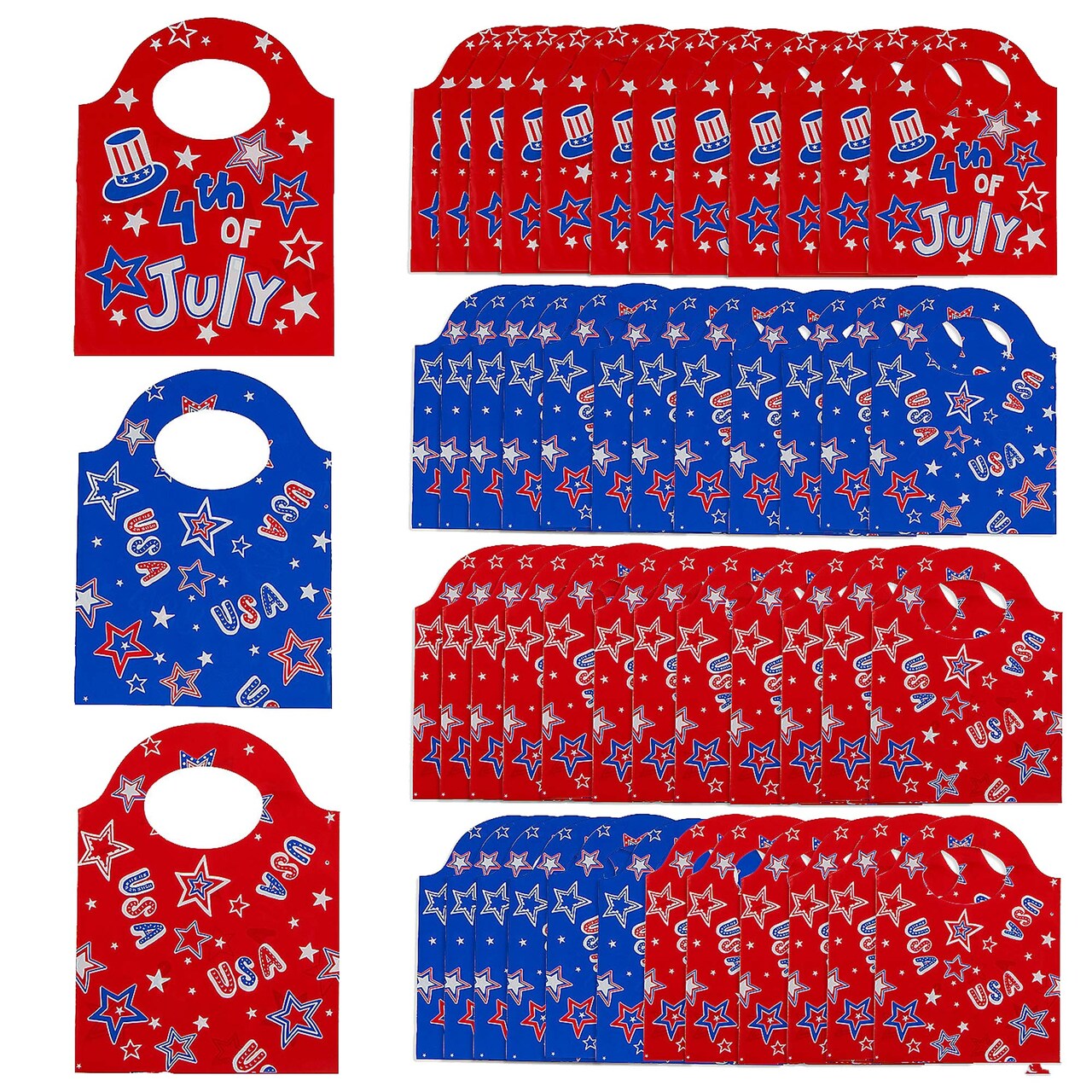 6 1/4" x 8 1/4" Patriotic Goody Bags with Handles Bulk 50 Pc.