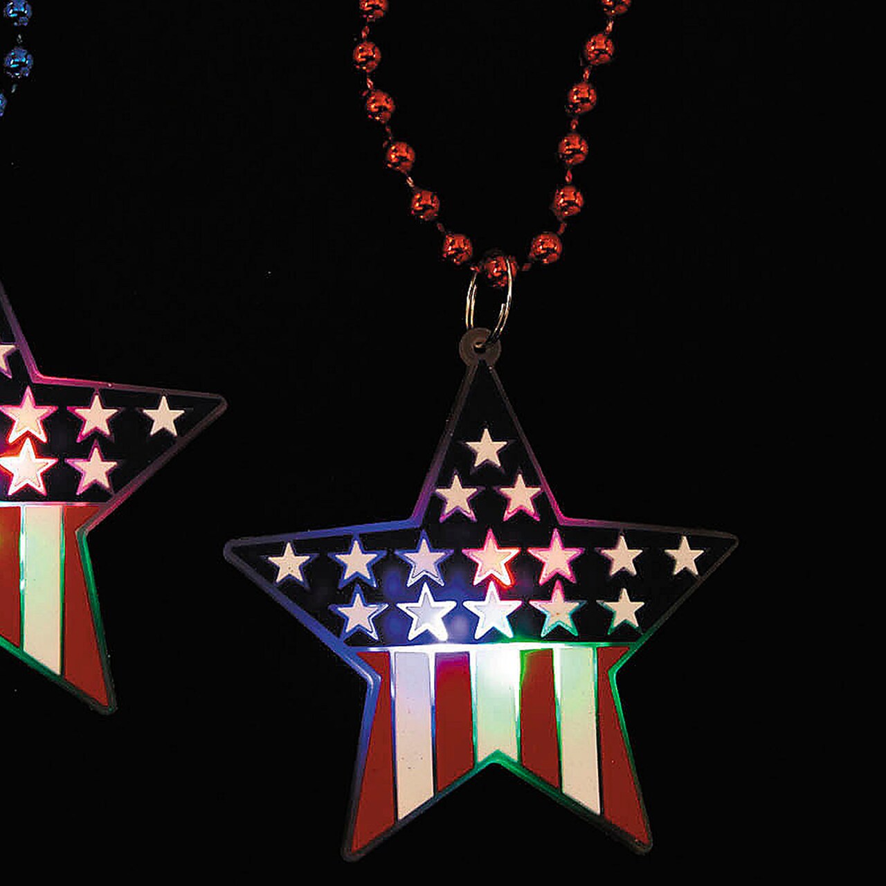 33" Patriotic USA Flag Light-Up Star Charm Necklaces 12 Pieces
