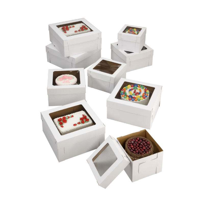O'Creme White Cake Box with Window, 2 pc, 14 x 14 x 8 Inch Deep