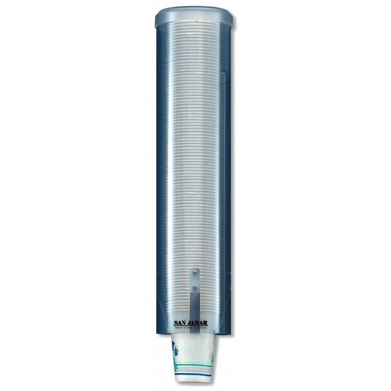 San Jamar C3260TBL 16" Pull-Type Water Cup Dispenser, Translucent Blue Plastic