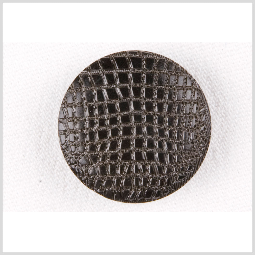 Plastic Shank Back Button - 40L/25.5mm - Black Alligator Skin Embossed