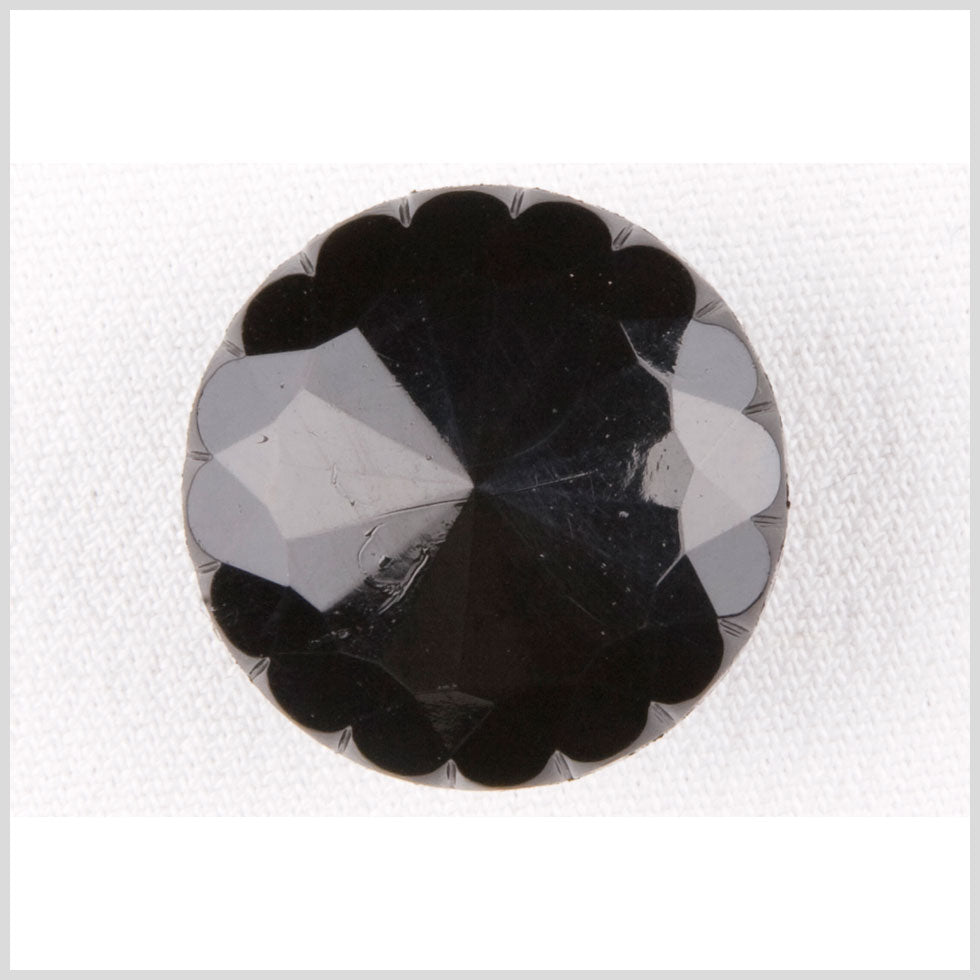 Plastic Shank Back Button - 24L/15mm - Black Black Flower Petal Rim