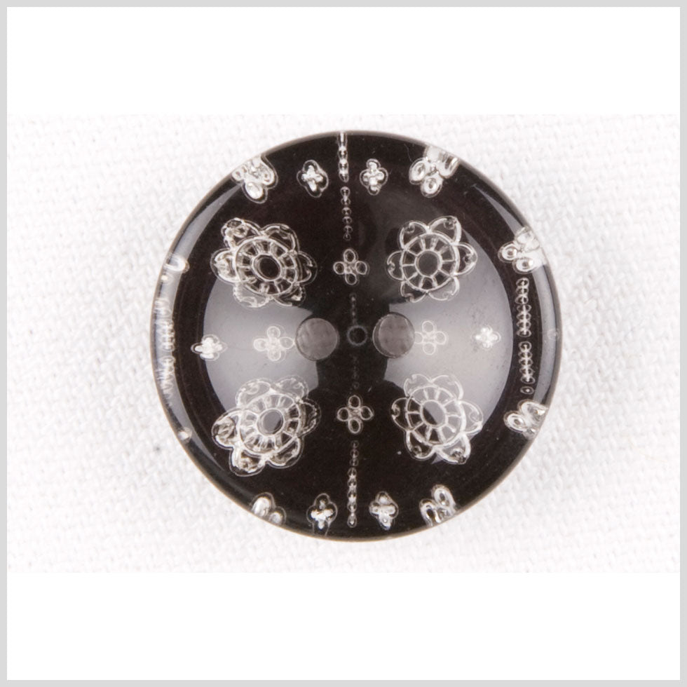 Plastic 2-Hole Button - 36L/23mm - Black and Clear Little Flowers