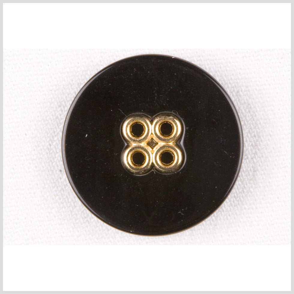 Plastic 4-Hole Button - 28L/18mm - Black with Gold Metal Holes