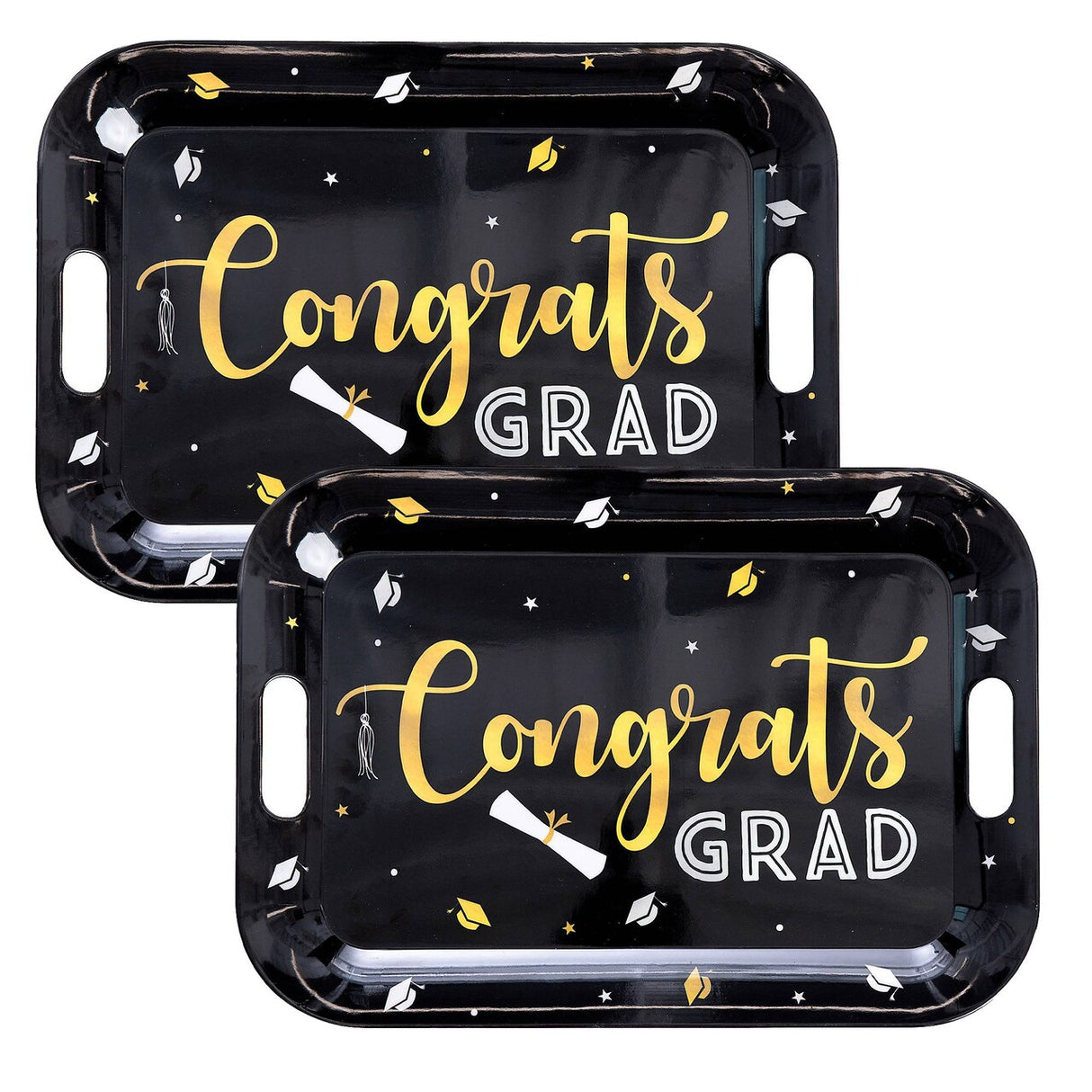 14" x 19.5" Black Congrats Grad Tray with Handles