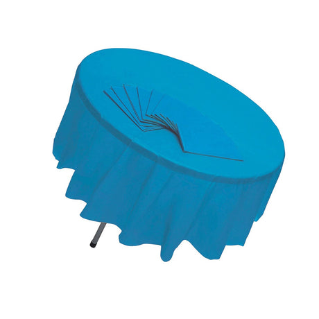 82" Bulk 12 Pc. Turquoise Banquet-Style Round Disposable Plastic Tablecloths