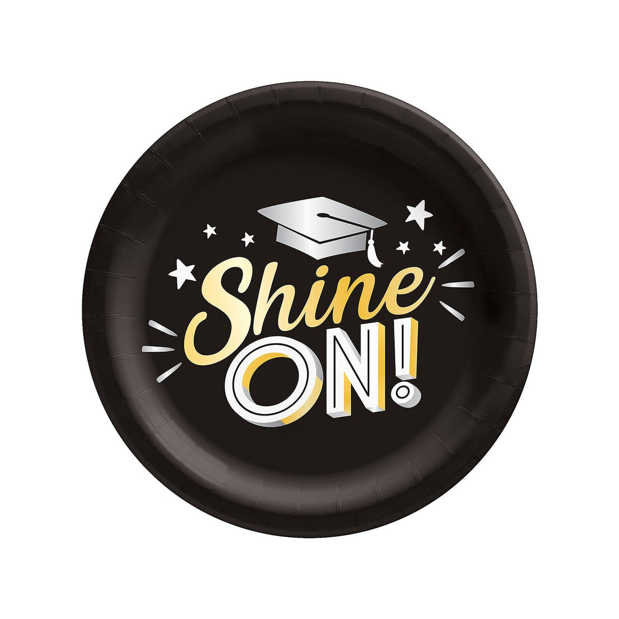 6 3/4" Black Grad Party Shine On Disposable Round Paper Dessert Plates - 8 Ct.