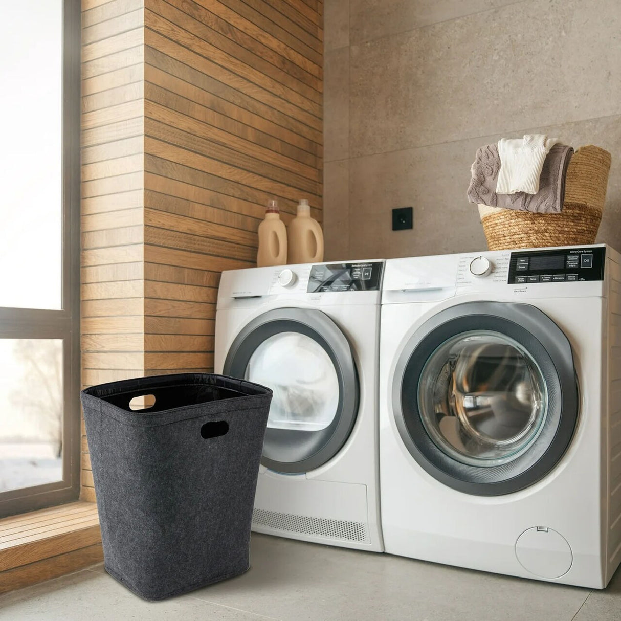 Parker Baby Nursery Laundry Hamper - Large Felt Storage Basket and Baby Hamper for Nursery (Gray)