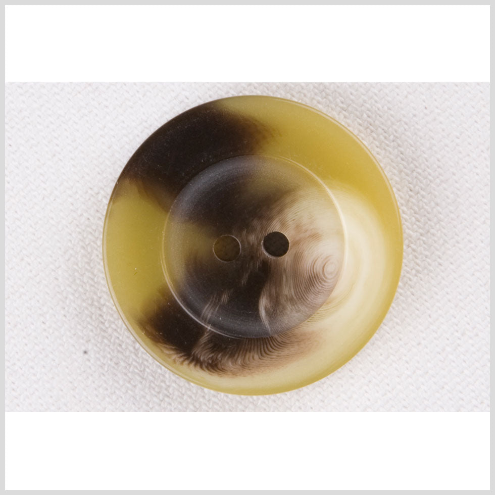 Plastic 2-Hole Button - 36L/23mm - Olive Green and Dark Brown Swirls Wide Rim