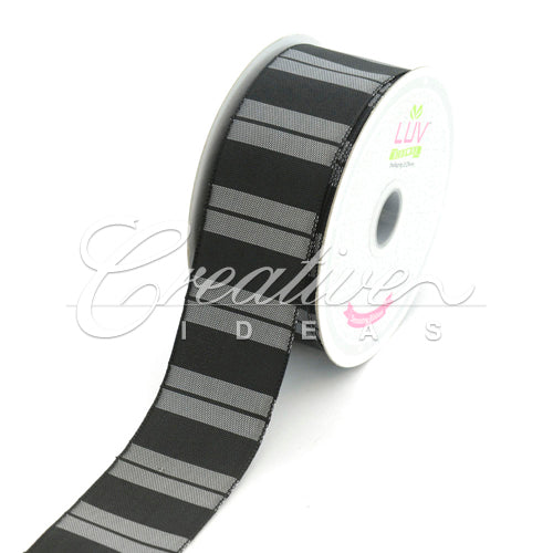 1 1/2" Two Tone Color With Stripes Ribbon - 10 Yards (Black)