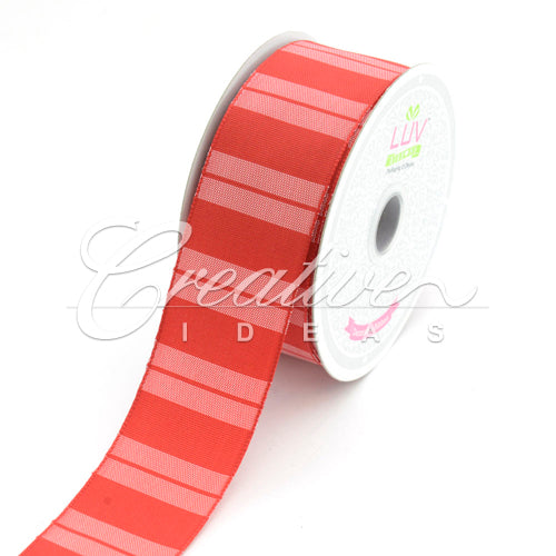1 1/2" Two Tone Color With Stripes Ribbon - 10 Yards (Red)