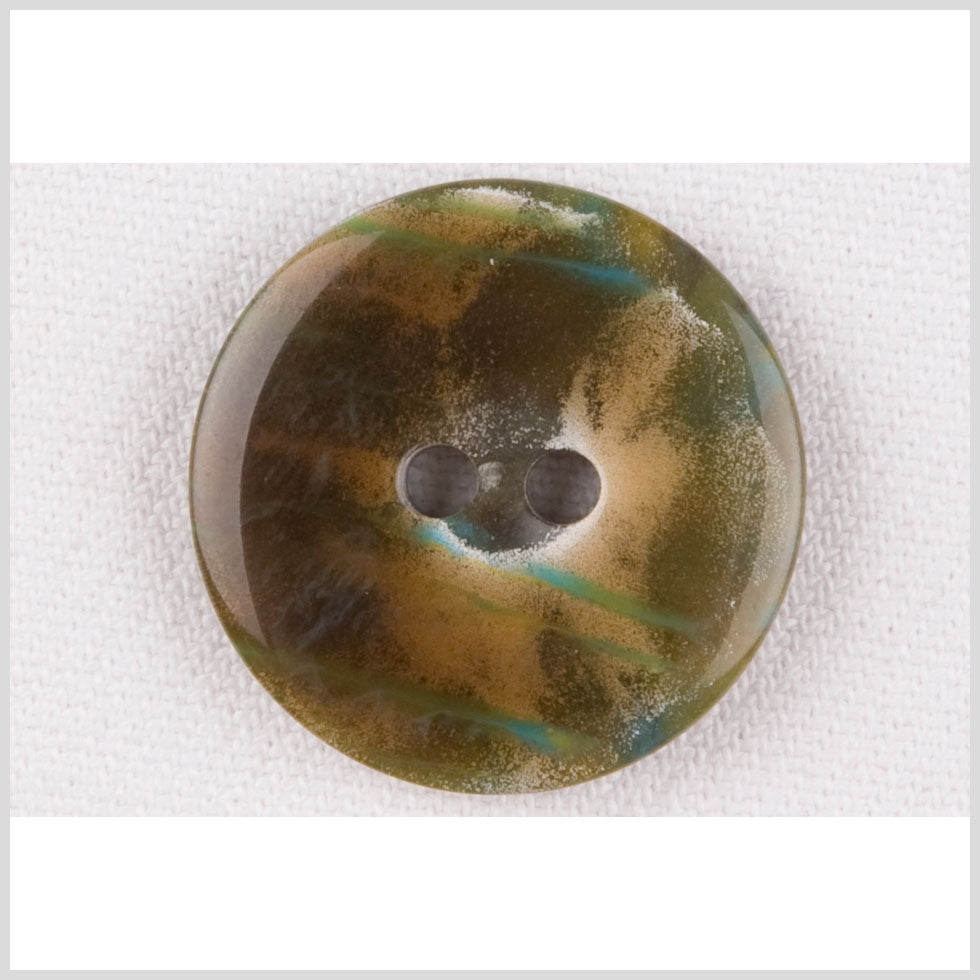 Plastic 2-Hole Button - 40L/25.5mm - Blue, Green and Beige Abstract