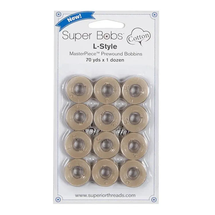 Cotton Pre-Wound Bobbins Parchment L Style 12 Pack