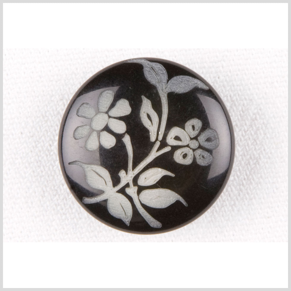 Black and Gray Floral Plastic Shank-Back Button - 36L/23mm