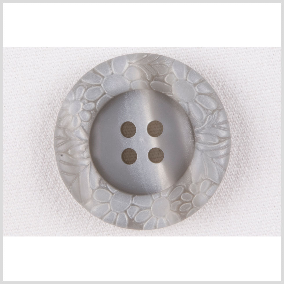 Plastic 4-Hole Button - 32L/20mm - Light Gray Streaked Floral Embossed Rim