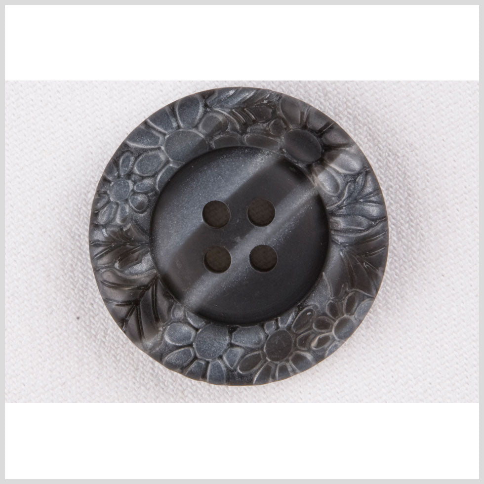 Plastic 4-Hole Button - 32L/20mm - Dark Gray Streaked Floral Embossed Rim