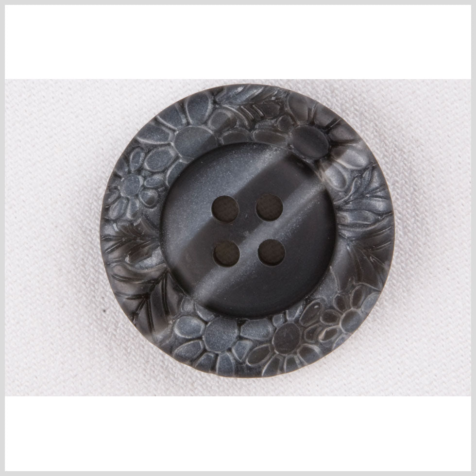 Plastic 4-Hole Button - 54L/34mm - Dark Gray Streaked Floral Embossed Rim