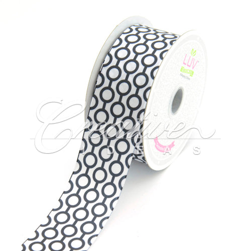 1 1/2" Satin Printed Connecting Rings Ribbon - 10 Yards (Black)