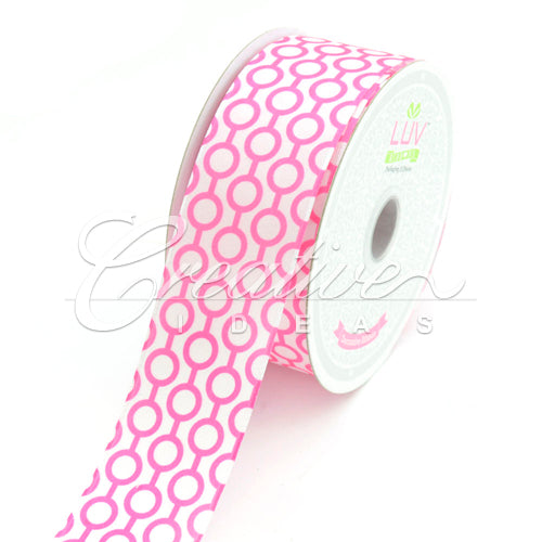 1 1/2" Satin Printed Connecting Rings Ribbon - 10 Yards (Hot Pink)