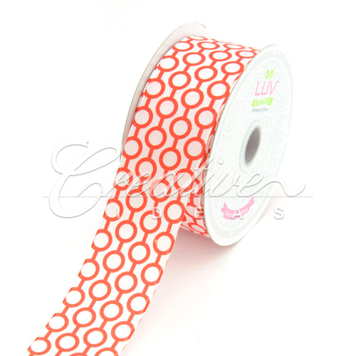 1 1/2" Satin Printed Connecting Rings Ribbon - 10 Yards (Red)