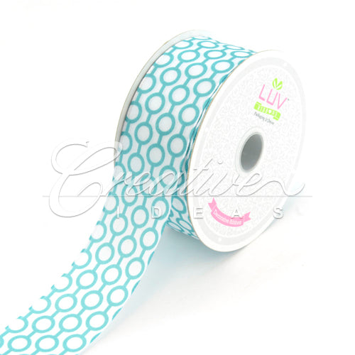 1 1/2" Satin Printed Connecting Rings Ribbon - 10 Yards (Tropic Blue)