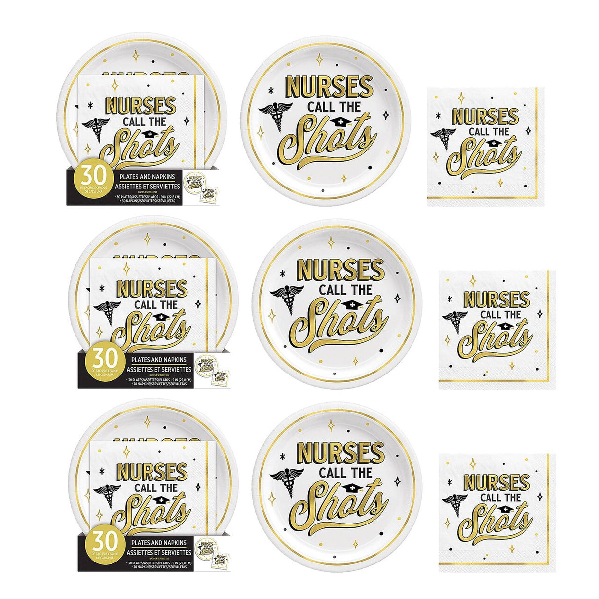 Graduation Party Nurses Call the Shots Plates & Napkins – 60pc Set for 30 Guests