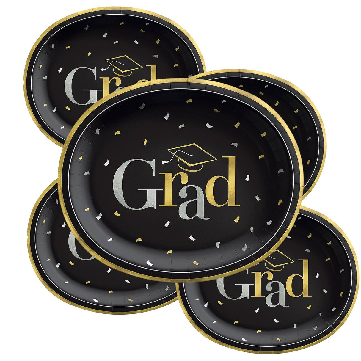 12" Black Grad Party Disposable Oval Paper Dinner Plates - 20 Ct.