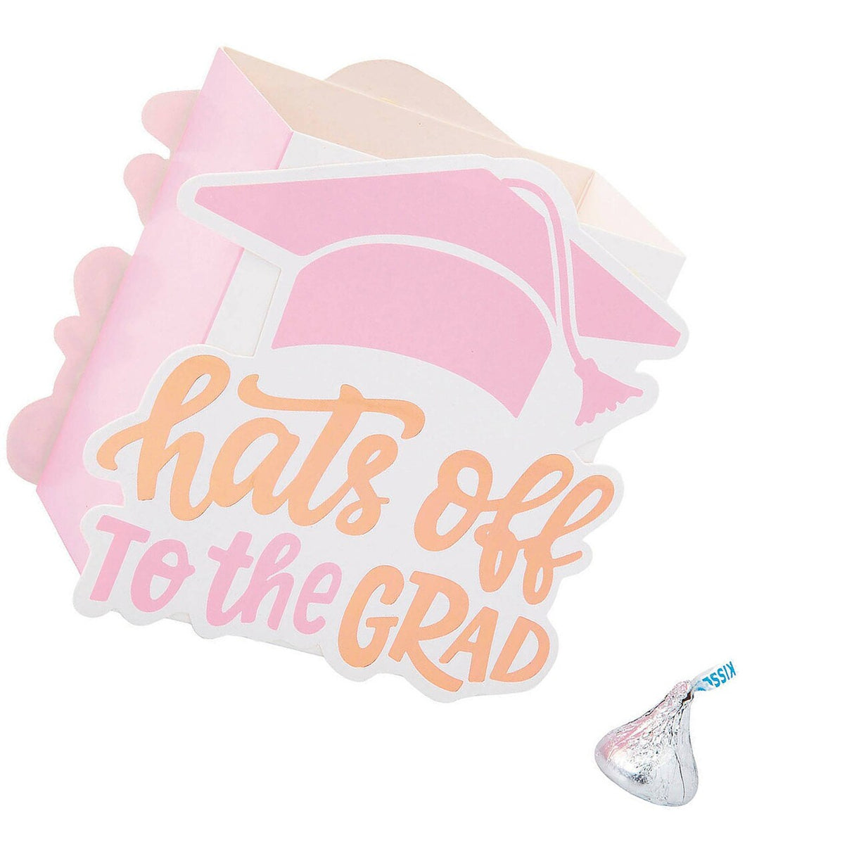 4 1/2" x 4 1/2" Graduation Party Pink Hats off to the Grad Favor Boxes - 12 Pc.
