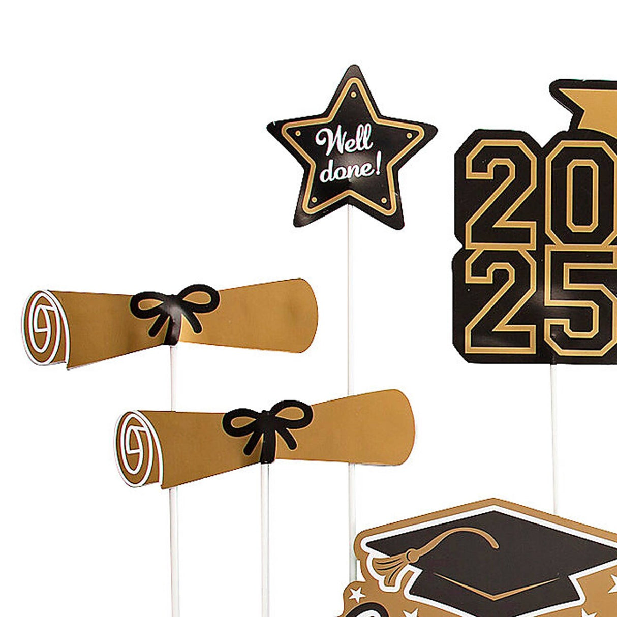 7" - 10" Graduation Class of 2025 Cardstock Centerpiece Sticks - 10 Pc.