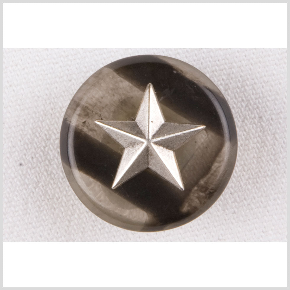 Plastic Shank Back Button - 36L/23mm - Translucent Charcoal Stripes and Silver Star Emblem
