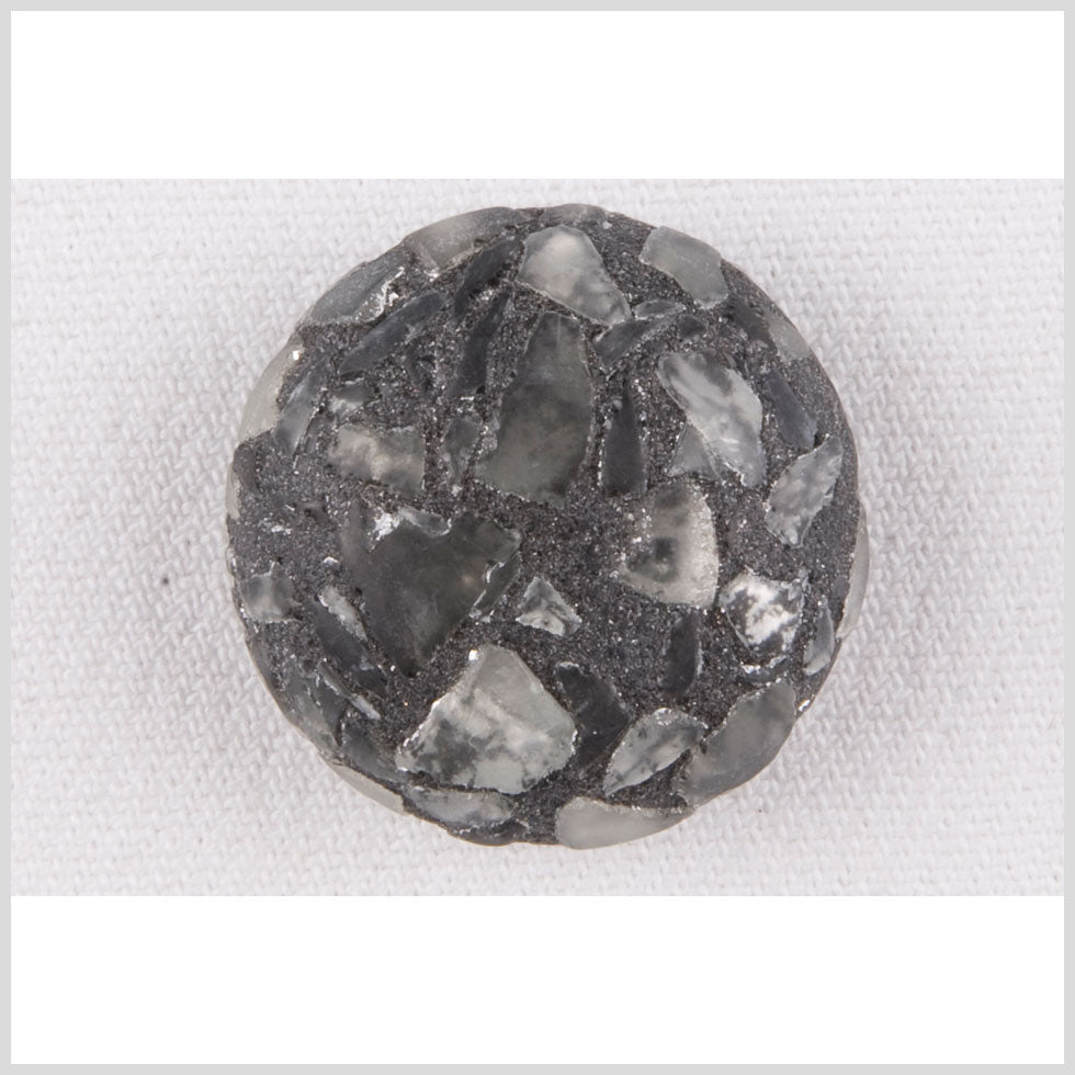 Plastic Shank Back Button - 40L/25.5mm - Domed Gray, White and Metallic Gray Mosaic