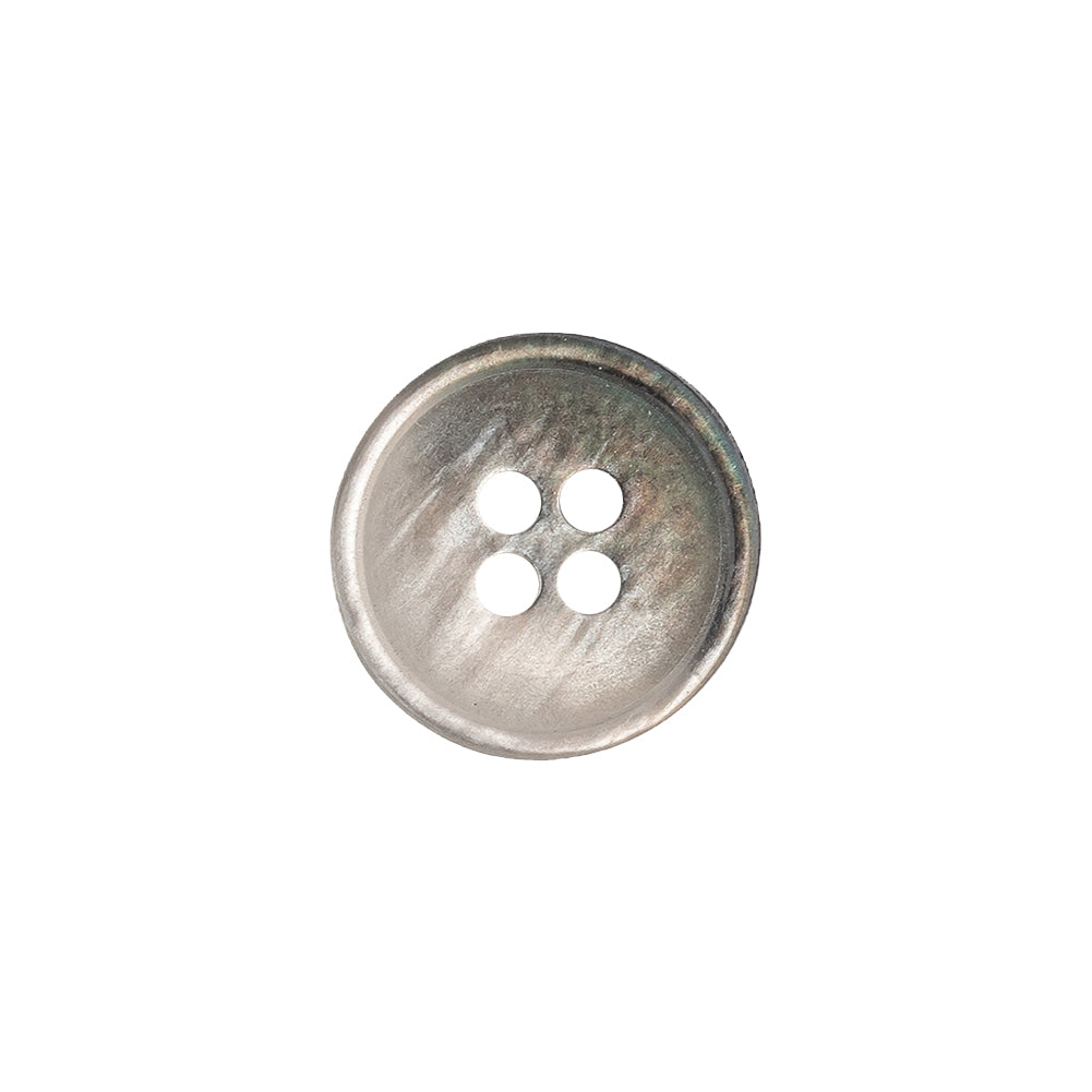 Plastic 4-Hole Button - 24L/15mm - Silvery Gray Iridescent Striations