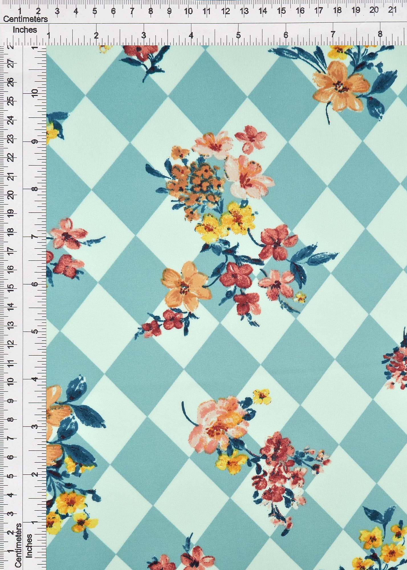 1 Yard Sage Light Argyle Floral DTY Knit Fabric Soft Stretch 58/60 Inches Wide