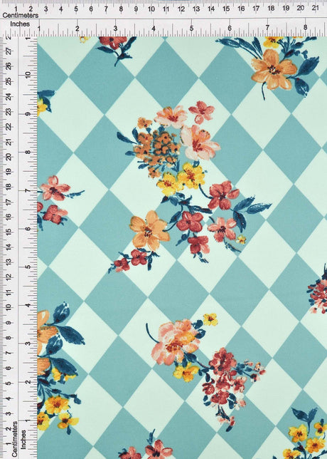 1 Yard Sage Light Argyle Floral DTY Knit Fabric Soft Stretch 58/60 Inches Wide