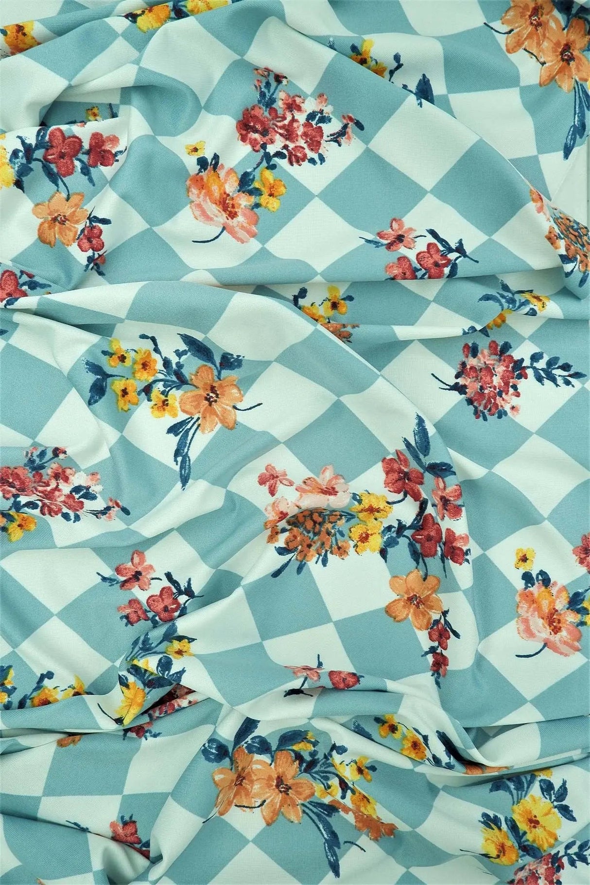 1 Yard Sage Light Argyle Floral DTY Knit Fabric Soft Stretch 58/60 Inch Wide