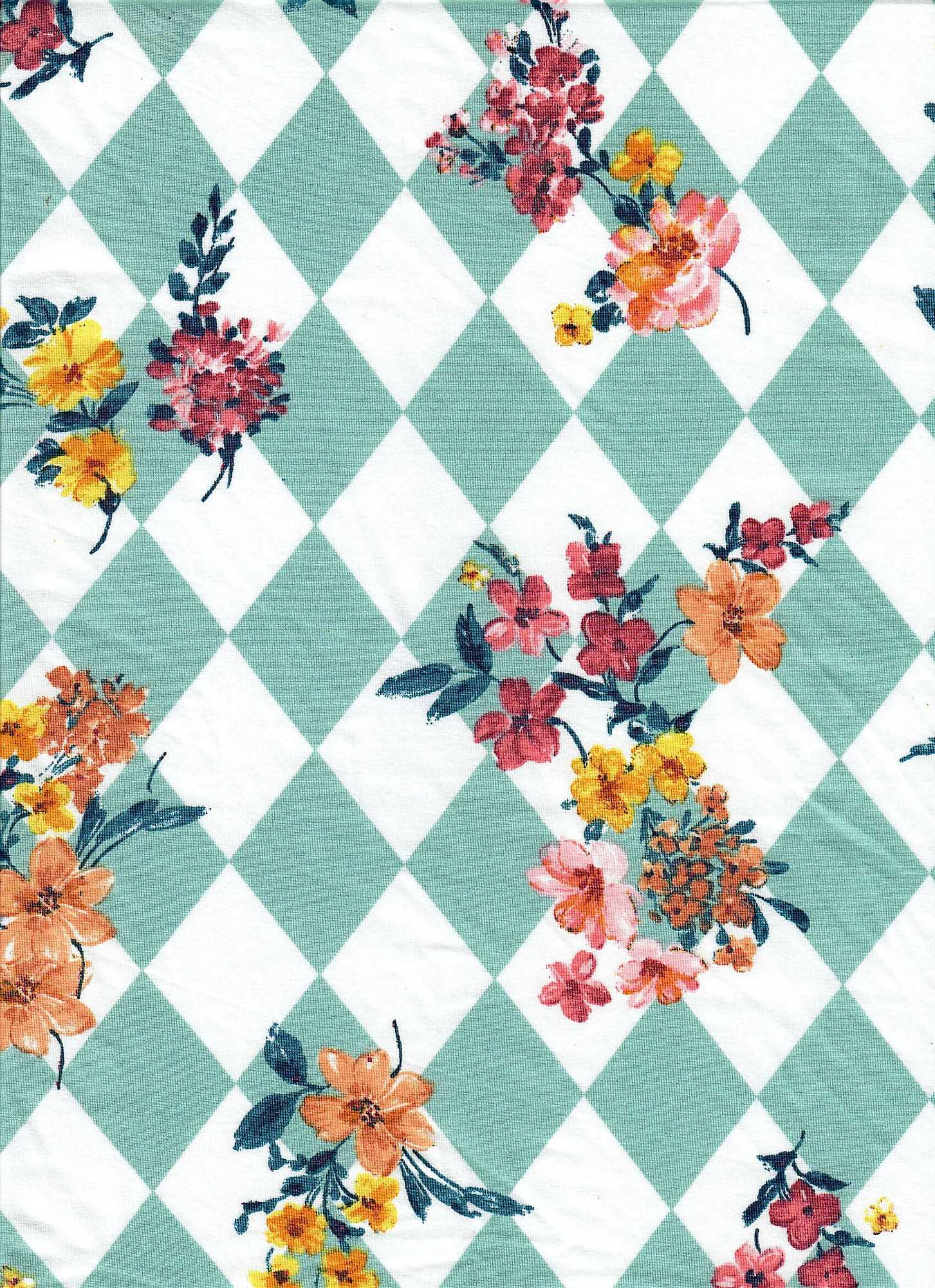 1 Yard Sage Light Argyle Floral DTY Knit Fabric Soft Stretch 58/60 Inches Wide