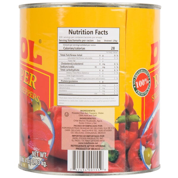 Del Sol Sweet Roasted Red Peppers #10 Can - 6/Case