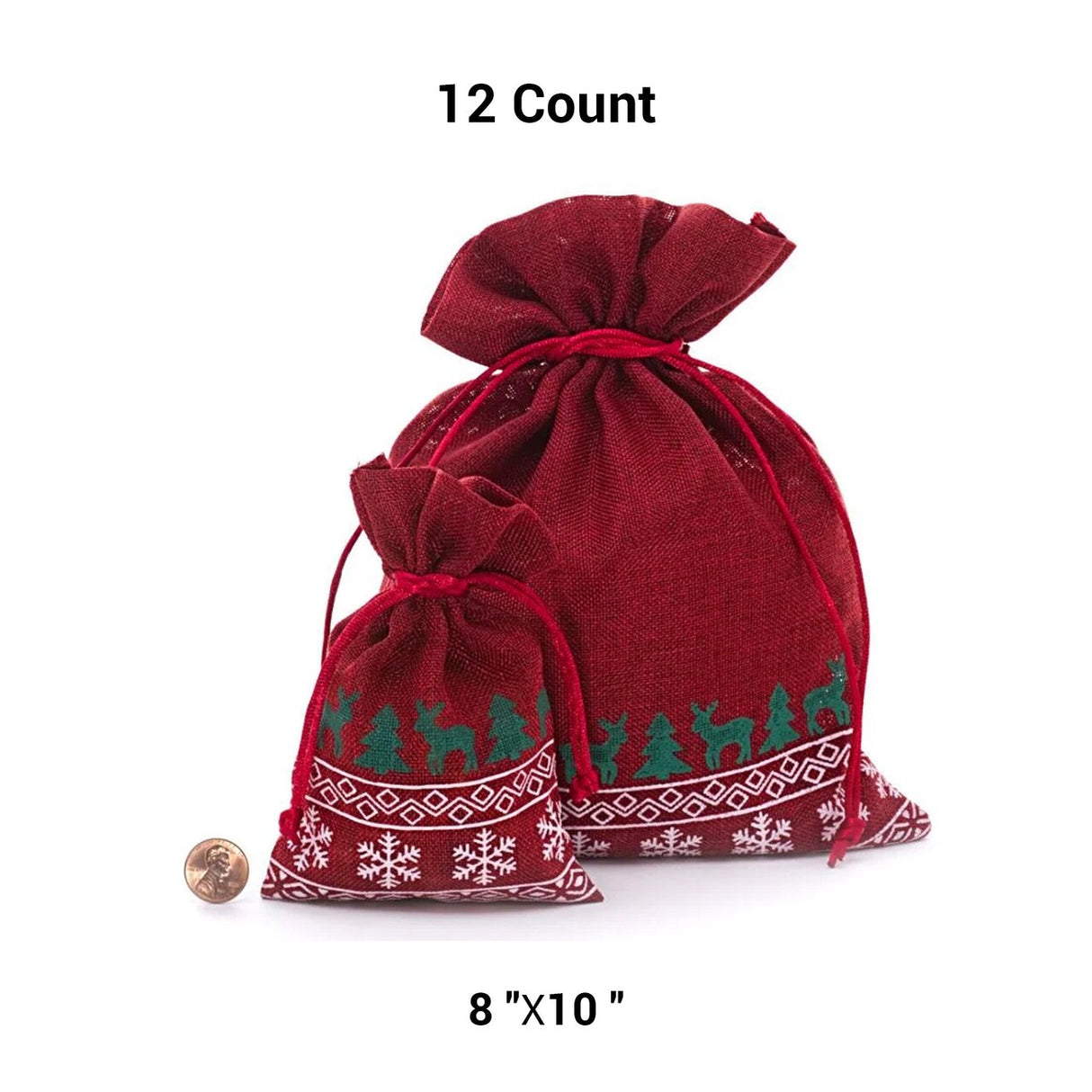 8” x 10” Faux Linen Christmas Gift Bags for Festive Wrapping