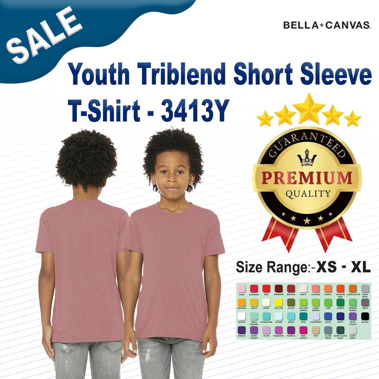 Bella + Canvas® Youth Triblend Short-Sleeve Crew nack T-Shirt - 3413Y