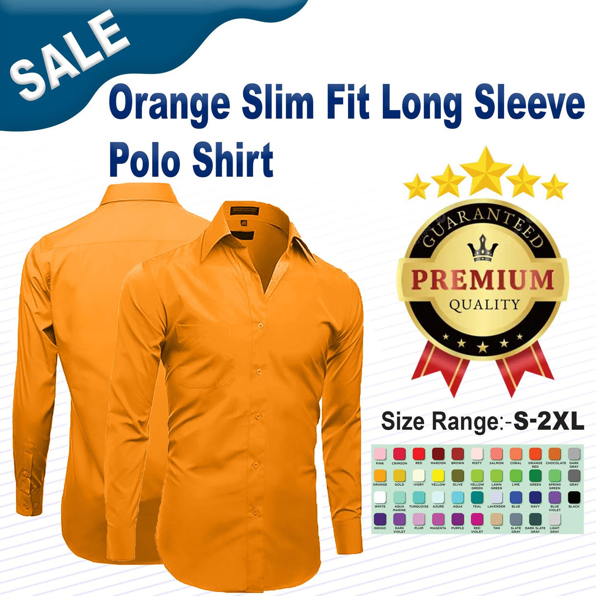 Orange Slim Fit Long Sleeve Polo Shirt