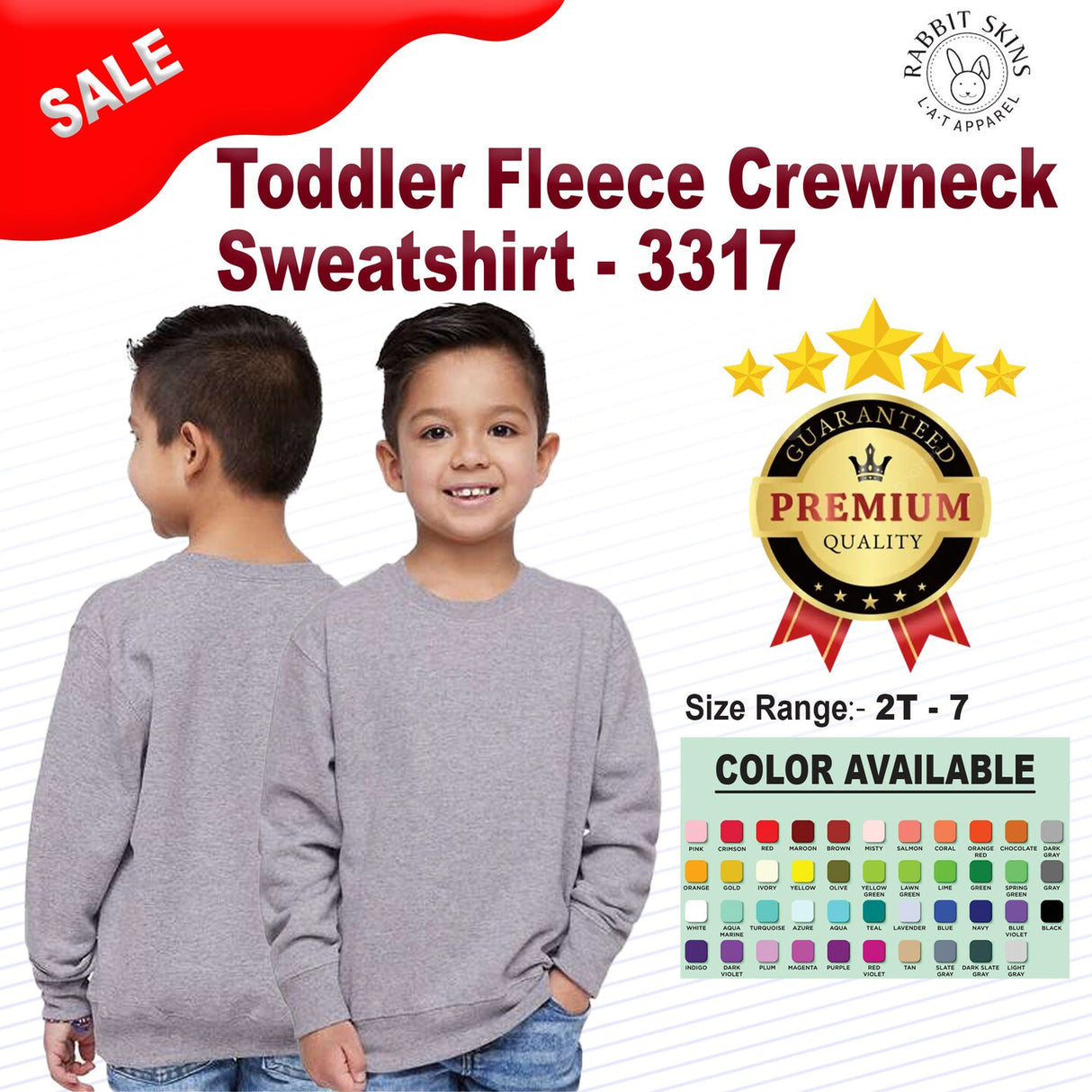 RADYAN® Toddler Fleece Crew Neck Long Sleeve Sweatshirt - 3317