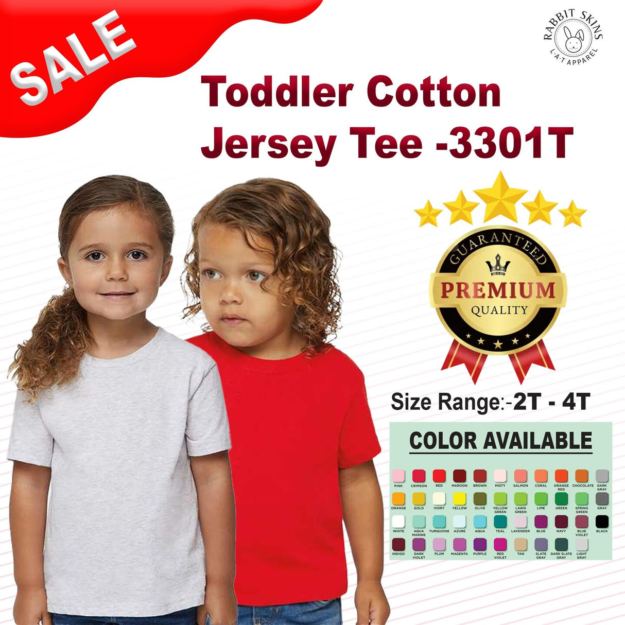 RADYAN® Toddler Cotton Jersey Crew Neck Short Sleeve Tee - 3301T